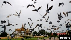 Hình minh họa - Chim bồ câu bay bên ngoài Cung điện Hoàng gia ở Phnom Penh, Campuchia.